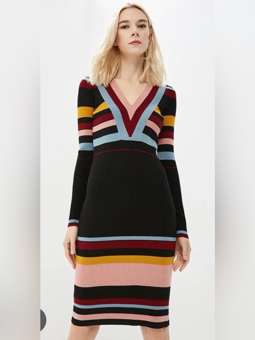 Pinko Women’s Striped Sweater Dress Size XS Vneck